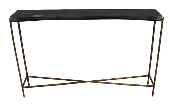 Homeroots 48" Black And Gold Stone Frame Console Table   488857