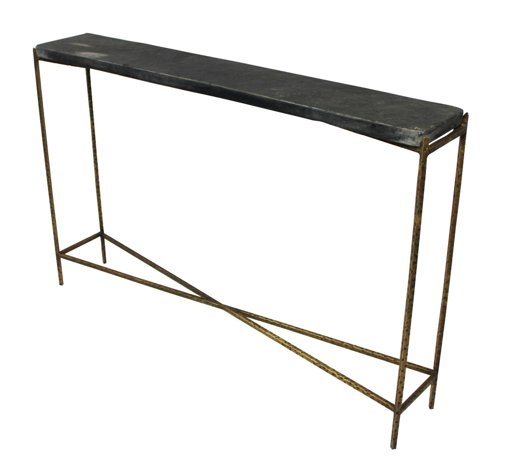 Homeroots 48" Black And Gold Stone Frame Console Table   488857