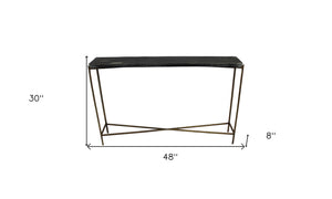 Homeroots 48" Black And Gold Stone Frame Console Table   488857