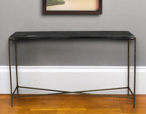 Homeroots 48" Black And Gold Stone Frame Console Table   488857