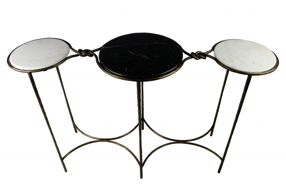 Homeroots 50" Black And White And Gold Genuine Marble Round Frame Console Table   488858