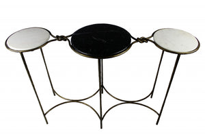 Homeroots 50" Black And White And Gold Genuine Marble Round Frame Console Table   488858