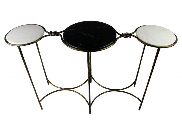 Homeroots 50" Black And White And Gold Genuine Marble Round Frame Console Table   488858