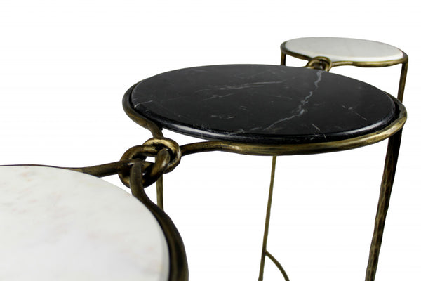Homeroots 50" Black And White And Gold Genuine Marble Round Frame Console Table   488858