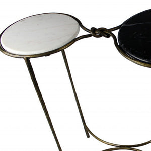 Homeroots 50" Black And White And Gold Genuine Marble Round Frame Console Table   488858