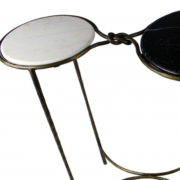 Homeroots 50" Black And White And Gold Genuine Marble Round Frame Console Table   488858