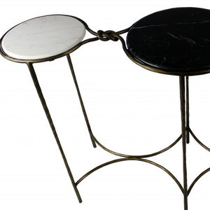 Homeroots 50" Black And White And Gold Genuine Marble Round Frame Console Table   488858