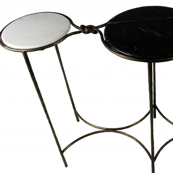 Homeroots 50" Black And White And Gold Genuine Marble Round Frame Console Table   488858