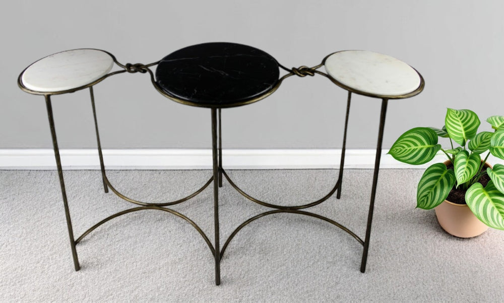 HomeRoots 50" Marble Round Console Table with Gold Iron Legs – Elegant Entryway & Modern Living Room Accent 488858
