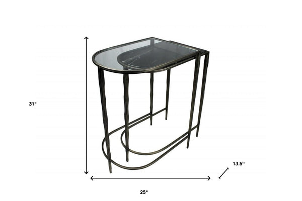 Homeroots Set Of Two 25" Clear And Gold Glass Free Form Frame Console Table   488859