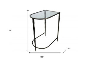HomeRoots Set of Two Elegant Half-Circle Console Tables with Black Glass, Marble Top & Sturdy Iron Base 488859
