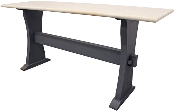 Homeroots 70" Ivory And Black Genuine Marble Trestle Console Table   488860