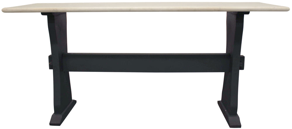 Homeroots 70" Ivory And Black Genuine Marble Trestle Console Table   488860