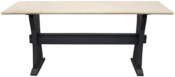 Homeroots 70" Ivory And Black Genuine Marble Trestle Console Table   488860