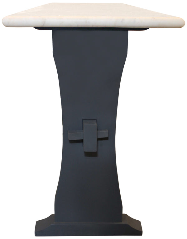 Homeroots 70" Ivory And Black Genuine Marble Trestle Console Table   488860