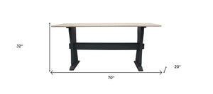 Homeroots 70" Ivory And Black Genuine Marble Trestle Console Table   488860