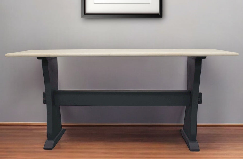 Homeroots 70" Ivory And Black Genuine Marble Trestle Console Table   488860