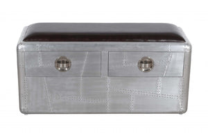 HomeRoots 44" Black and Silver Upholstered Storage Bench - Stylish Leather Seat with Drawers for Modern Spaces 488864
