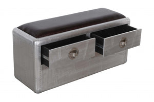 HomeRoots 44" Black and Silver Upholstered Storage Bench - Stylish Leather Seat with Drawers for Modern Spaces 488864