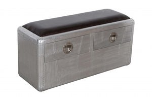 HomeRoots 44" Black and Silver Upholstered Storage Bench - Stylish Leather Seat with Drawers for Modern Spaces 488864