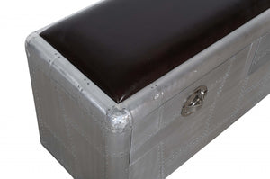 HomeRoots 44" Black and Silver Upholstered Storage Bench - Stylish Leather Seat with Drawers for Modern Spaces 488864