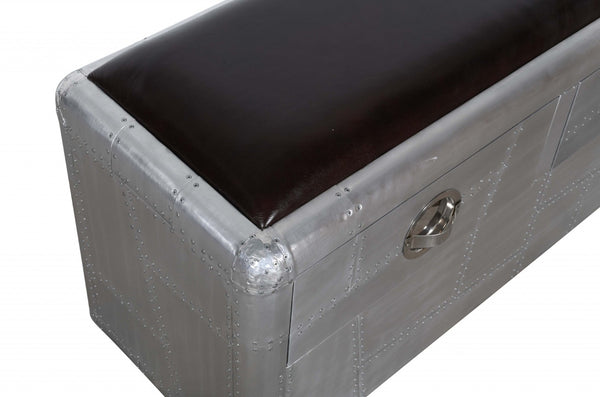 HomeRoots 44" Black and Silver Upholstered Storage Bench - Stylish Leather Seat with Drawers for Modern Spaces 488864