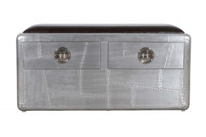 HomeRoots 44" Black and Silver Upholstered Storage Bench - Stylish Leather Seat with Drawers for Modern Spaces 488864
