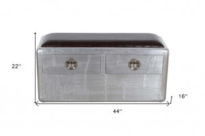 HomeRoots 44" Black and Silver Upholstered Storage Bench - Stylish Leather Seat with Drawers for Modern Spaces 488864