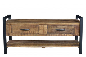 HomeRoots 46" Rustic Industrial Solid Wood Storage Bench with Drawers – Stylish Seating & Hidden Organization 488865