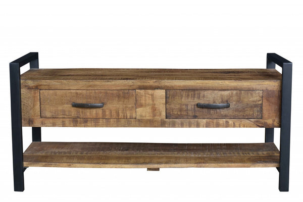 HomeRoots 46" Rustic Industrial Solid Wood Storage Bench with Drawers – Stylish Seating & Hidden Organization 488865
