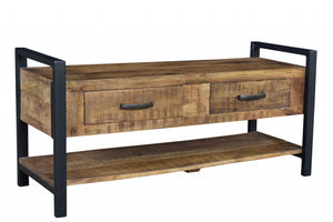 HomeRoots 46" Rustic Industrial Solid Wood Storage Bench with Drawers – Stylish Seating & Hidden Organization 488865