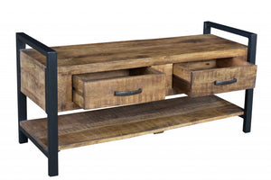 HomeRoots 46" Rustic Industrial Solid Wood Storage Bench with Drawers – Stylish Seating & Hidden Organization 488865