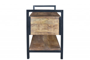 HomeRoots 46" Rustic Industrial Solid Wood Storage Bench with Drawers – Stylish Seating & Hidden Organization 488865