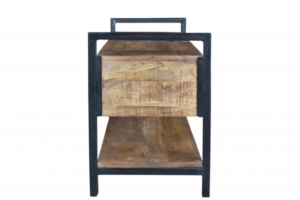 HomeRoots 46" Rustic Industrial Solid Wood Storage Bench with Drawers – Stylish Seating & Hidden Organization 488865