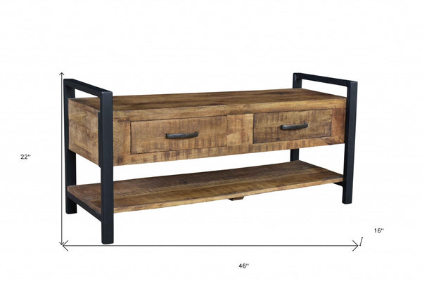 HomeRoots 46" Rustic Industrial Solid Wood Storage Bench with Drawers – Stylish Seating & Hidden Organization 488865
