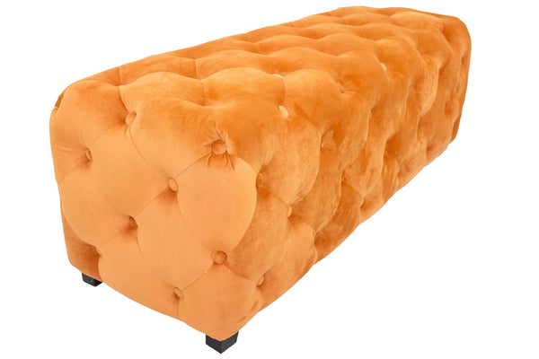 HomeRoots 50" Stylish Orange Velvet Bench with Dark Brown Wood Base - Modern Tufted Accent for Any Space 488866