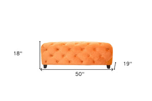 HomeRoots 50" Stylish Orange Velvet Bench with Dark Brown Wood Base - Modern Tufted Accent for Any Space 488866