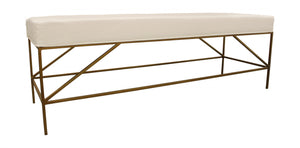 Homeroots 58" Ivory And Gold Upholstered Linen Bench  Metal 488867
