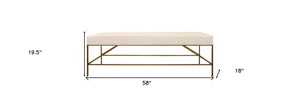 Homeroots 58" Ivory And Gold Upholstered Linen Bench  Metal 488867
