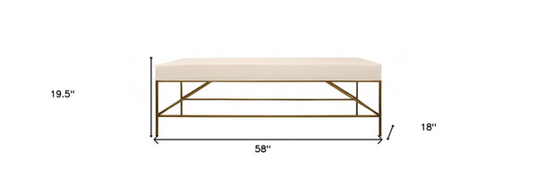 Homeroots 58" Ivory And Gold Upholstered Linen Bench  Metal 488867