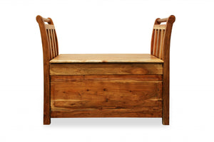 HomeRoots 38" Natural Solid Wood Storage Bench with Flip Top, Rustic Charm & Hidden Storage for Entryway 488869