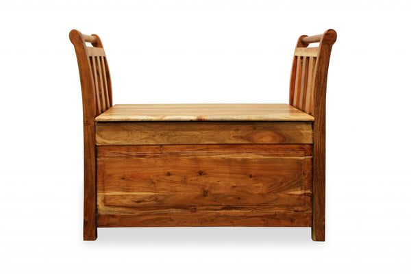 HomeRoots 38" Natural Solid Wood Storage Bench with Flip Top, Rustic Charm & Hidden Storage for Entryway 488869