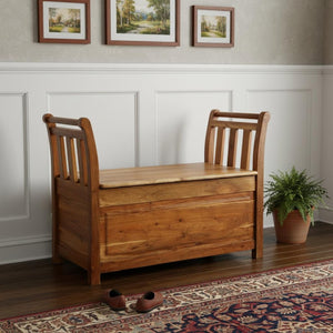 HomeRoots 38" Natural Solid Wood Storage Bench with Flip Top, Rustic Charm & Hidden Storage for Entryway 488869