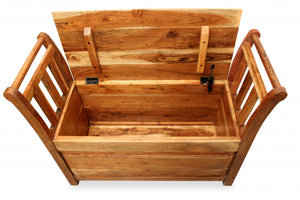 HomeRoots 38" Natural Solid Wood Storage Bench with Flip Top, Rustic Charm & Hidden Storage for Entryway 488869
