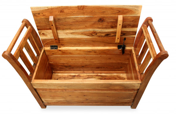 HomeRoots 38" Natural Solid Wood Storage Bench with Flip Top, Rustic Charm & Hidden Storage for Entryway 488869