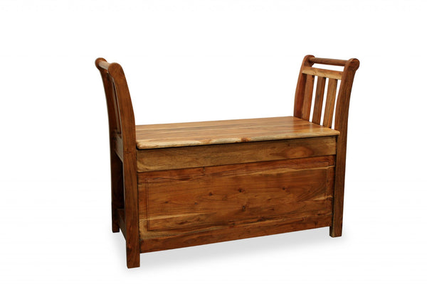 HomeRoots 38" Natural Solid Wood Storage Bench with Flip Top, Rustic Charm & Hidden Storage for Entryway 488869