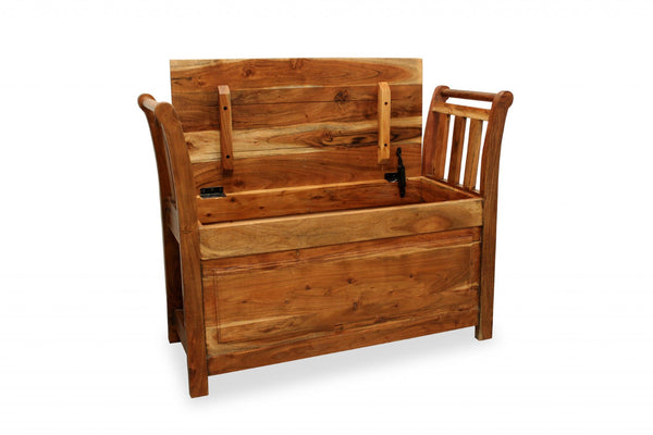 HomeRoots 38" Natural Solid Wood Storage Bench with Flip Top, Rustic Charm & Hidden Storage for Entryway 488869