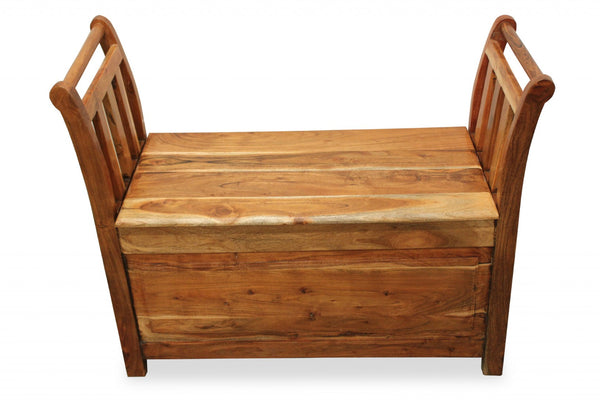 HomeRoots 38" Natural Solid Wood Storage Bench with Flip Top, Rustic Charm & Hidden Storage for Entryway 488869