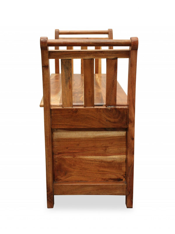HomeRoots 38" Natural Solid Wood Storage Bench with Flip Top, Rustic Charm & Hidden Storage for Entryway 488869