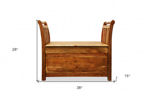 HomeRoots 38" Natural Solid Wood Storage Bench with Flip Top, Rustic Charm & Hidden Storage for Entryway 488869